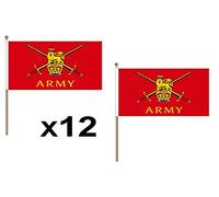 Pack Of 12 (9" x 6") British Army Military Troops Hand Waving Flags 30cm Wooden Pole Ideal For Party Conferences Office Display