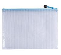 Pack of 12 A3 Light Blue PVC Mesh Zip Bags - Durable Zipper Document Pouches for Office, School, Travel, Filing, Storage & Organisation