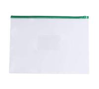 Pack of 12 A4+ Foolscap Clear Zippy Bags with Green Zip