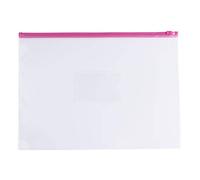 Pack of 12 A4+ Foolscap Clear Zippy Bags with Pink Zip