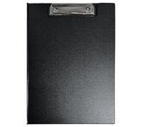 (Pack of 12)- A4 Vinyl Clipboard Fold Over PVC Cover Clipboard File Folder Wallet A4 Foolscap Clip Board with Metal Clip Plastic Solid Hardback Folding Clipboards for Memo Form Document Holder (Black)