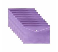 Pack of 12- A5 Envelope Plastic Wallets with Button 0.16mm File Folders Foolscap Document Wallet Document Files for School Office Homework Travel Storage Bags (Pastel Purple)