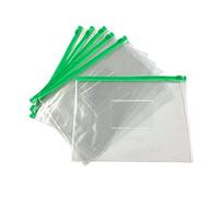 Pack of 12 A5 Green Zip Zippy Bags - Document Clear Plastic Transparent Storage Wallet