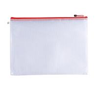 Pack of 12 A5 Red Zip Strong Mesh Bags - Tough Waterproof Storage - Strong PVC Wallets with Zipper Closure, Storage Pouches for School, Office, Travel, Filing & Stationery Organisation