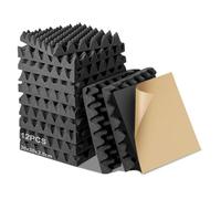 Pack of 12 Acoustic Foam, 30 x 30 x 2.5 cm, Sound Insulation Self-Adhesive, Sound Insulation Mat, Sound Insulation Wall Pyramid Designed Sound Absorbers for Home, Studio and Office, Black