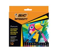Bic Intensity Premium Felt Tip Pens for Adults and Children in 12 Colours with Comfortable Rubber Handle and Sturdy Tip, 977891