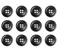 Pack of 12 Black and Grey 20mm Round Faux Horn Sew On Plastic Buttons for Coats Jackets Cardigans Flat 4 Holes 32L
