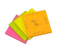 [Pack of 12] Block of 100 Sticky Coloured Notes 75mm x 75mm 3" x 3" Neon Square Office (Assorted (4 Colours))