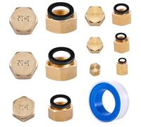 Pack of 12 Brass Sealing Plugs, Threaded Fitting Caps, Female Thread Outlet Preventer Blanking Plugs, Pipe Cap with Hexagonal for Heating and Drinking Water System, 1/8 Inch 1/4 Inch 3/8 Inch 1/2 Inch