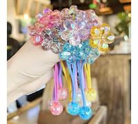 Pack of 12 Children's Hair Bobbles with Balls and Flowers, Ball Flowers Elastic Ponytail Holder, Cute Acrylic Ball Braid Elastics, Colourful Balls Hair Bands, Flower Rubber Bands for Baby Girls