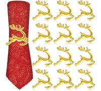 Pack of 12 Christmas Reindeer Napkin Rings, Deer Napkin Holder, Reindeer, Metal Napkin Ring, Napkin Buckles, for Christmas, Lunch, Thanksgiving Party, Holiday, Wedding, Table Decoration
