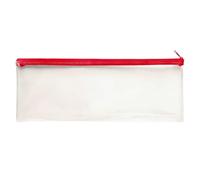 Pack of 12 Coloured Zip Clear Exam Pencil Cases by Janrax (Red, 13x5")