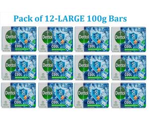 PACK OF 12-Dettol Cool Antibacterial Soap Hand Wash & Body Wash- LARGE 100g BARS