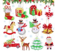Pack of 12 Diamond Painting Christmas Pendant 5D Diamond Painting Key Ring Small Diamond Painting Craft Set Christmas Children DIY Keychain, Christmas Tree Window Hanging Winter Decoration