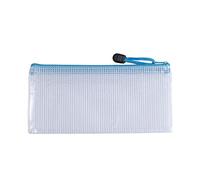 Pack of 12 DL Light Blue PVC Mesh Zip Bags - Durable Zipper Document Pouches for Office, School, Travel, Filing, Storage & Organisation