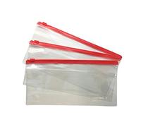 Pack of 12 DL Red Zip Zippy Bags - Document Clear Plastic Transparent Storage Wallet by Janrax - Durable Storage Pouches for Documents, Receipts, Stationery, School, Office & Travel