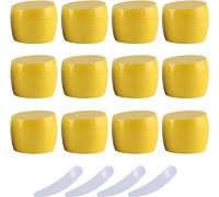 Pack of 12, Empty Green 50ml Plastic Cosmetic Jars Container Pot with lid Lotion Storage Container Face CreamTravel Bottle + 4 X Spatula(Geel)