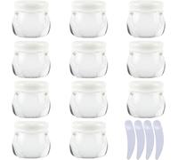 Pack of 12, Empty Pink 10ml Plastic Cosmetic Jars Container Pot Lip Balm Lotion Storage Container Face CreamTravel Bottle + 4 X Spatula(Clear)