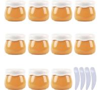 Pack of 12, Empty Pink 10ml Plastic Cosmetic Jars Container Pot Lip Balm Lotion Storage Container Face CreamTravel Bottle + 4 X Spatula(Geel)