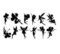 Pack of 12 Fairy Stickers 5cm/2" Tall - Waterproof Decals - Fairies Gifts - Use on Laptops, Cars, Water Bottles, Scrapbooking, Party Bags (Extra Small Pack, Black)