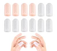 Pack of 12 Finger Protectors for Injury, Breathable Finger Cots Silicone, Soft Fingertip Protector with Holes, Finger Caps for Finger Tears, Blisters & Calluses (2 Pairs Skin Colours + 4 Pairs White)