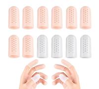 Pack of 12 Finger Protectors for Injury, Breathable Finger Cots Silicone, Soft Fingertip Protector with Holes, Finger Caps for Finger Tears, Blisters & Calluses (4 Pairs Skin Colours + 2 Pairs White)