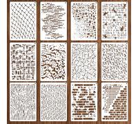 Pack of 12 Geometric Textures Stencils Painting, Reusable Craft Items, Stencil, DIY Stencils, Textile Design, for Scrapbooking, Wood, Wall and Tile Painting and Other Craft Projects