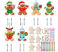 Pack of 12 Gingerbread Man Wind Chime Craft Set DIY Christmas Decoration Wooden Craft Set Wind Chime Craft Set Children Craft for Painting for Girls Boys Christmas Winter