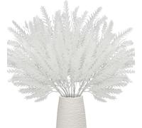 Pack of 12 Glitter Leaves, 38CM Artificial Christmas Picks, Shiny Tree Decorations for Xmas Ornaments, Vase Fillers, DIY Wreath, Garland, Flower Arrangement (White)