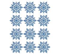 Pack Of 12 Glitter Snowflake Christmas Tree Hanging Decorations Icy Blue And Gold Tree Decorations(Blue)