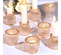 Pack of 12 Gold Taper Candle Holders, Glass Tea Light Holders for Wedding, Table Decorations, Votive Candle Holder for Party, Christmas, Table Decoration