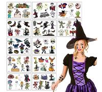 Pack of 12 Halloween Temporary Tattoos, Children's Tattoos, Waterproof Children's Tattoos, Stickers for Halloween Party, Children's Birthday Party Bags, Witch Skull, Scary Carnival Party Prop