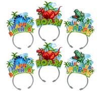 Pack of 12 Happy Birthday Headbands, Dinosaur Party Hats, Dinosaur Hats for Children, Dinosaur Headband, 3 Patterns