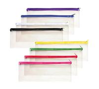 Pack of 12 Janrax 13x5 Assorted Colour Zip Clear Exam Pencil Cases - Transparent PVC Pencil Pouches for School, Exams, Stationery Storage & Office Use