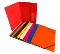 Pack Of 12 Janrax A4 Assorted Colour Laminated Card 3 Flap Folders With Elastic Closure