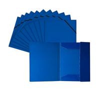 Pack of 12 Janrax A4 Blue Laminated Card 3 Flap Folders with Elastic Closure - School and Office Supplies