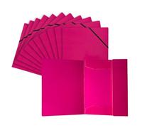 Pack of 12 Janrax A4 Pink Laminated Card 3 Flap Folders with Elastic Closure