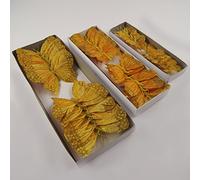 Pack of 12 Large Feather Glittered Artificial Butterfly Decoration Picks 3 Sizes (Large, Gold)