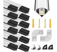 Pack of 12 LED Channel Black for 12 mm LED Strips, V Shape Aluminium Profile Rail Aluminium Profile, Stripes Aluminium Profile with Milky White Cover, Strip Diffuser with 45 Degree Corner Connectors