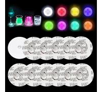 Pack of 12 LED Stickers Mood Lights (6 Colourful 6 Cool White) Self-Adhesive Light Stickers with Replaceable Battery and Glue Bottle for Party