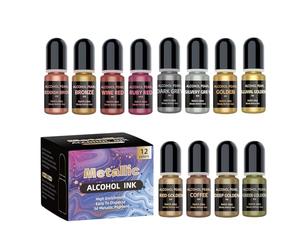 Pack of 12 Metallic Alcohols Inks for Resin Dish and Fine Arts Richly Pigmented Colors for Craft Techniques Faux Stained Glass Inks