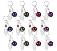 Pack of 12 Mini Bowling Key Fob - Bowling Ball Bowling Needle Key Ring Simulation Decoration Party Bag Bowling Pin Key Ring Key Pins Key Holder Team Giveaways Sports, Purple, Red, Blue, Green