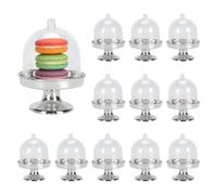 Pack of 12 Mini Cake Stand with Lid, Plastic Clear Dome Cover Cupcake Stand Plate, Small Cake Display for Chocolate, Macaroons, Candies, Wedding, Birthday, Baby Shower, Tea Party (Silver)