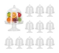 Pack of 12 Mini Cake Stand with Lid, Plastic Clear Dome Cover Cupcake Stand Plate, Small Cake Display for Chocolate, Macaroons, Candies, Wedding, Birthday, Baby Shower, Tea Party (Transparent)