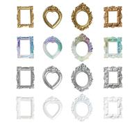 Pack of 12 Mini Picture Frames Vintage Set, Small Picture Frames in Gold, Silver, White, Picture Frame Set, Various Sizes for DIY Crafts, Home Decoration Gift, Storage of Photos Memories (B)