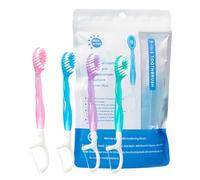 Pack of 12 Mini Toothbrushes with Toothpaste, Disposable Toothbrushes with Toothpaste, 5 in - Pre-Tied - Dental Floss - Tongue Scraper - Fresh Breath - Toothpick, Travel Toothbrush Individually Packed