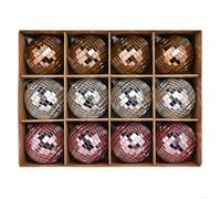 Pack Of 12 Mirror Disco Ball Ornaments With Hooks For Christmas Tree And Holiday Parties To Add Sparkling Light Reflections(Brown Rose Silvery)