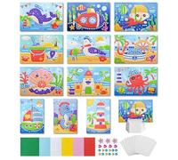 Pack of 12 Mosaic Craft Set for Children, Adhesive Pictures Crafts Spring DIY Mosaics Stickers, Sticky Mosaics, Art Children's Birthday, Party Activity Gifts for Boys Girls from 3 4 5 6 7 8 Years