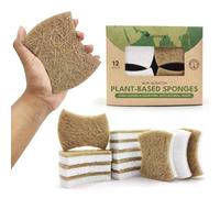 Pack of 12 Natural Sponges for Washing Up - Made from Cellulose, Coconut & Recycled Fibres - Eco Friendly, Odour Free, Non Scratch Scrubbers for Kitchen & Bathroom - Green America & PETA Certified
