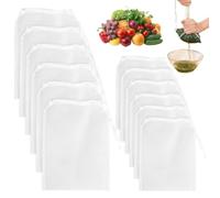 Pack of 12 Nut Milk Bags, 20 x 30 cm/15 x 20 cm, Finely Woven Straining Cloth, Reusable, Nylon Filter Bags with Drawstring, Cheese Cloth for Nut Milk, Coffee, Fruit Juice
